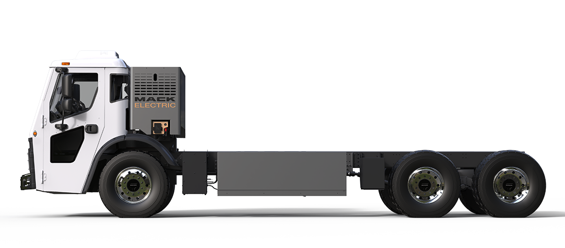 Mack LR electric trucks side view